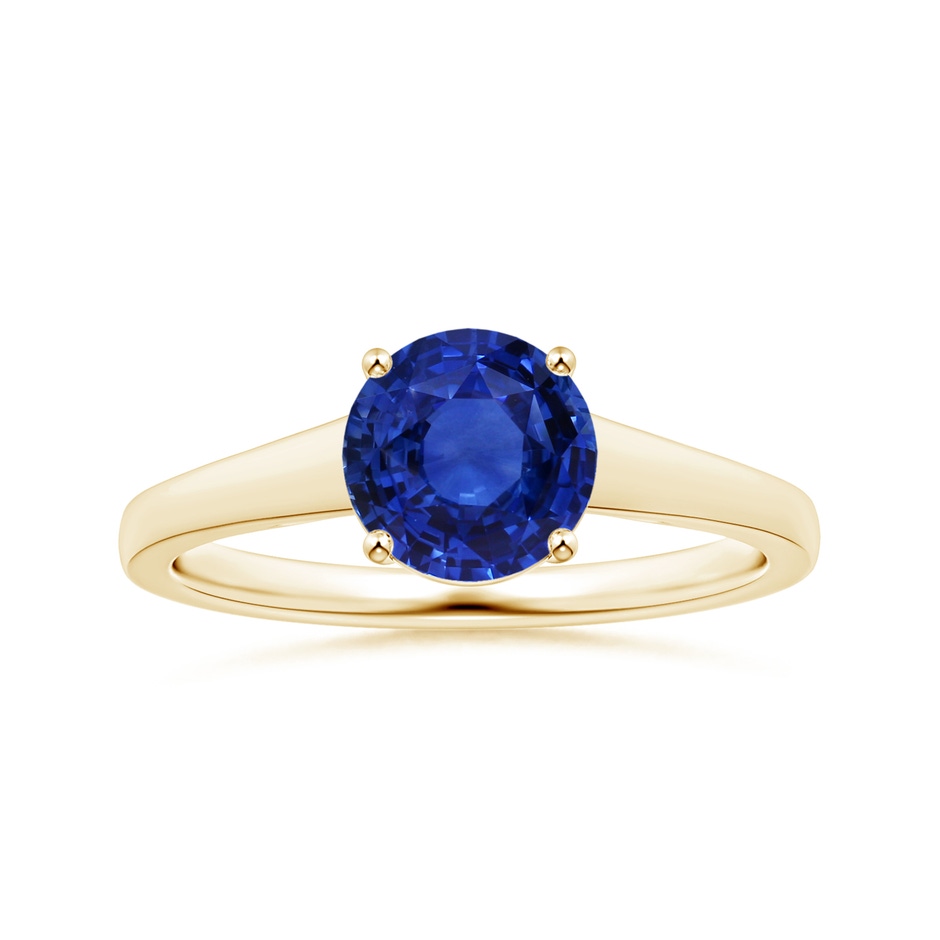 8.88x8.84x5.63mm AAA GIA Certified Round Sapphire Solitaire Ring with Tapered Shank in Yellow Gold 