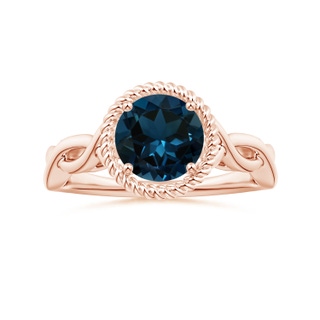 8.01x7.93x5.38mm AAA GIA Certified Round London Blue Topaz Twisted Halo Ring in 18K Rose Gold