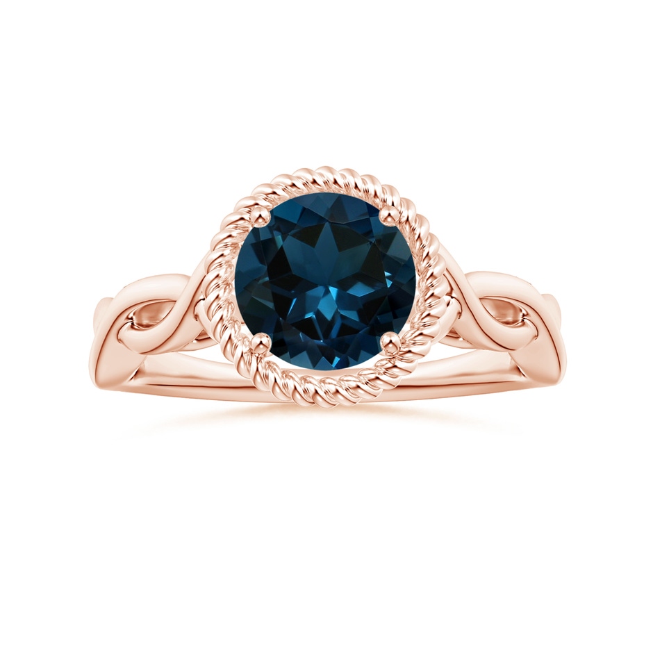 8.01x7.93x5.38mm AAA GIA Certified Round London Blue Topaz Twisted Halo Ring in 18K Rose Gold 