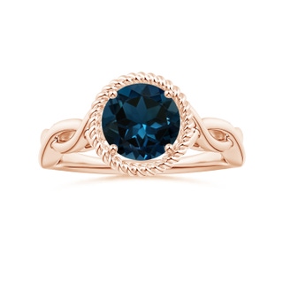 8.01x7.93x5.38mm AAA GIA Certified Round London Blue Topaz Twisted Halo Ring in 9K Rose Gold