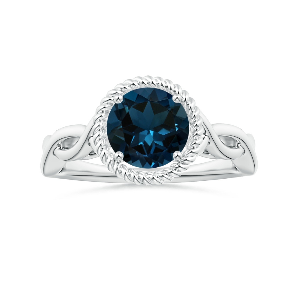 8.01x7.93x5.38mm AAA GIA Certified Round London Blue Topaz Twisted Halo Ring in White Gold 