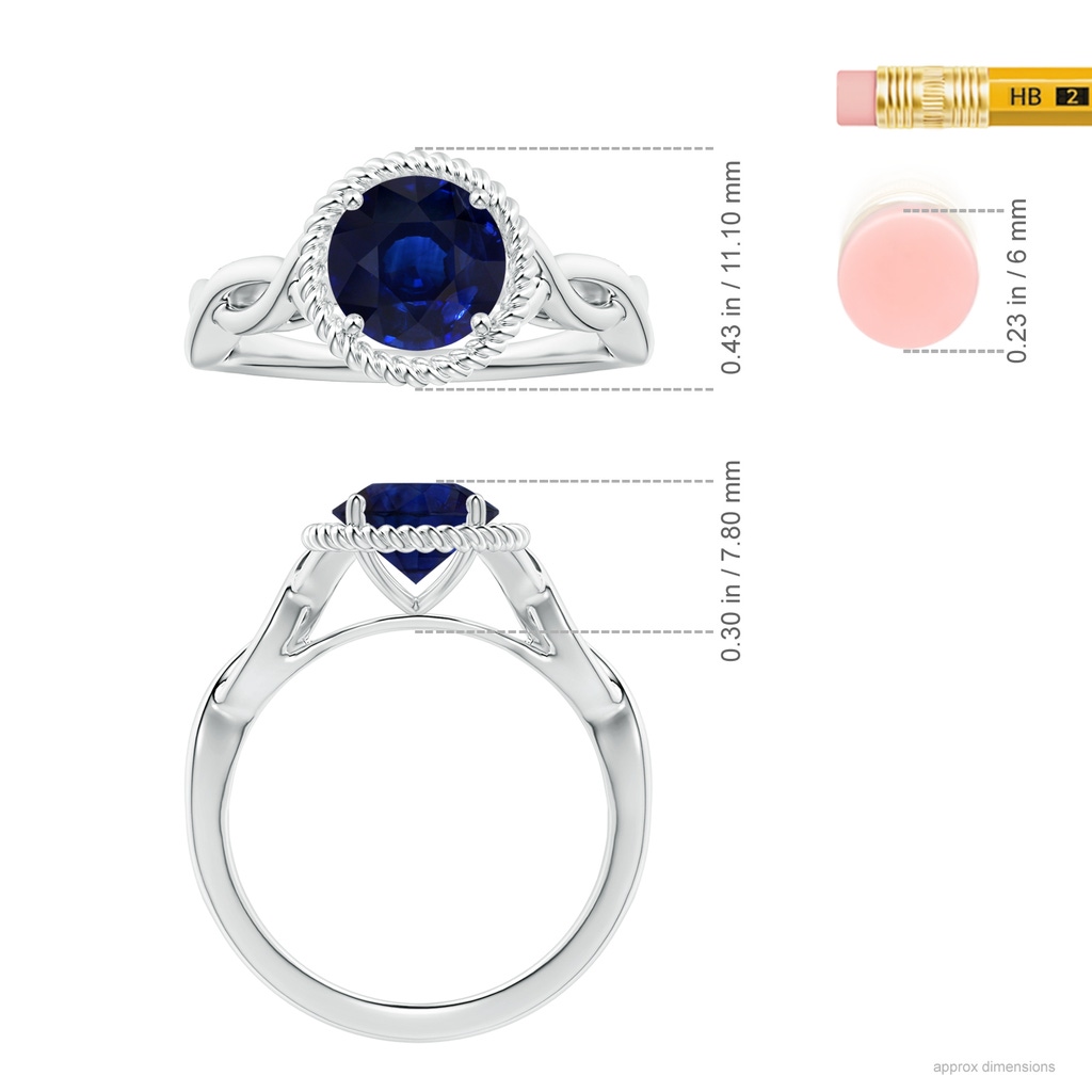 7.88x7.85x4.87mm AA GIA Certified Round Blue Sapphire Halo Twisted Shank Ring in P950 Platinum Ruler