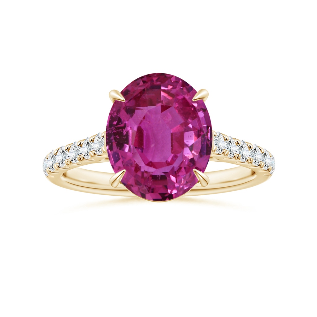 11.16x9.20x6.48mm AAA Claw-Set GIA Certified Oval Pink Sapphire Ring with Diamonds in Yellow Gold