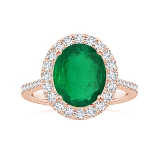 10.5x8mm AAA GIA Certified Oval Emerald Halo Ring with Reverse Tapered Shank in 18K Rose Gold