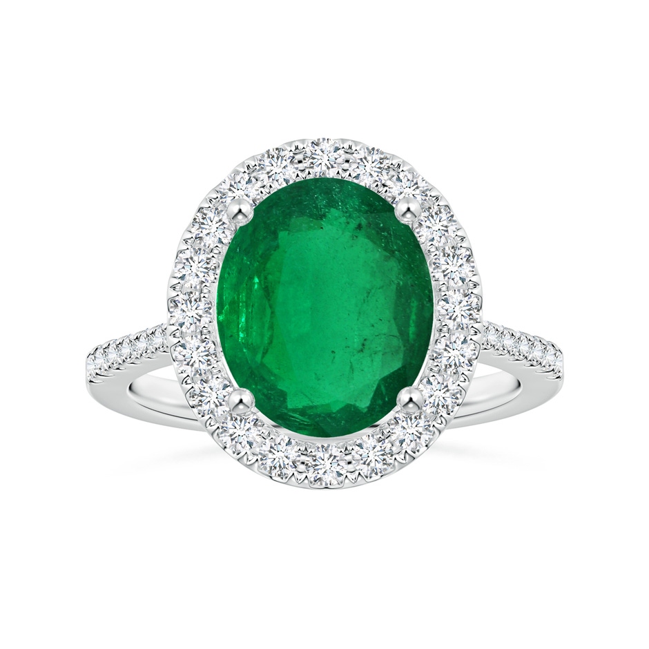 10.5x8mm AAA GIA Certified Oval Emerald Halo Ring with Reverse Tapered Shank in P950 Platinum 