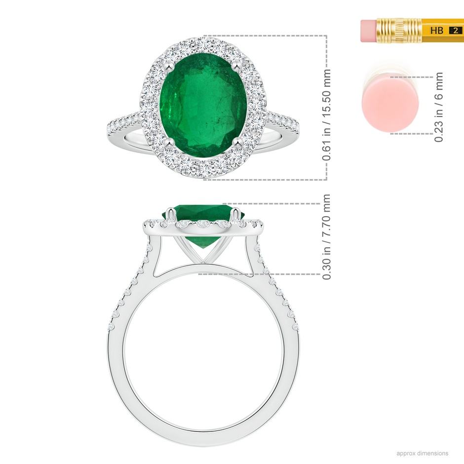 10.5x8mm AAA GIA Certified Oval Emerald Halo Ring with Reverse Tapered Shank in P950 Platinum Ruler