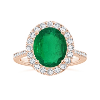 10.5x8mm AAA GIA Certified Oval Emerald Halo Ring with Reverse Tapered Shank in Rose Gold