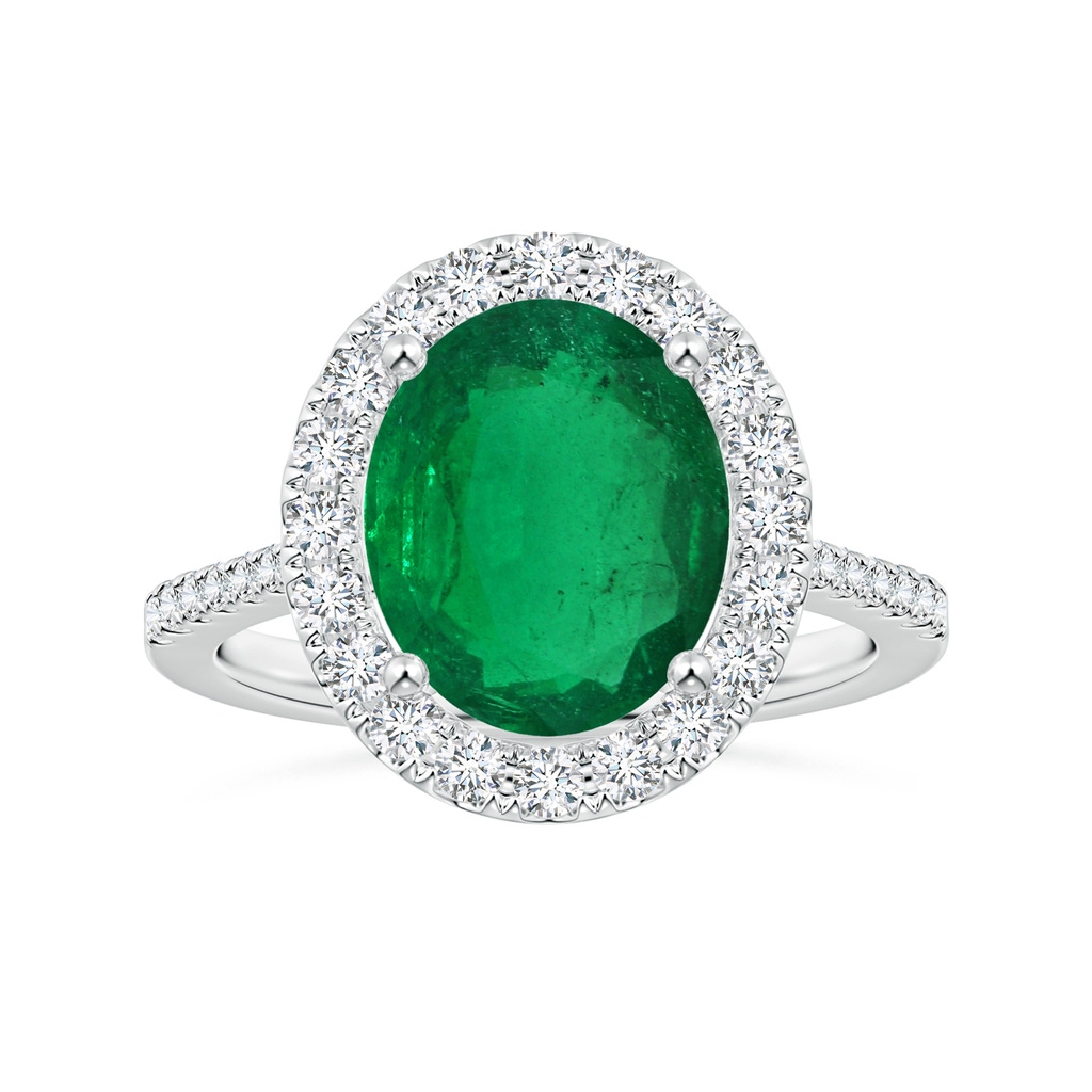 10.5x8mm AAA GIA Certified Oval Emerald Halo Ring with Reverse Tapered Shank in White Gold