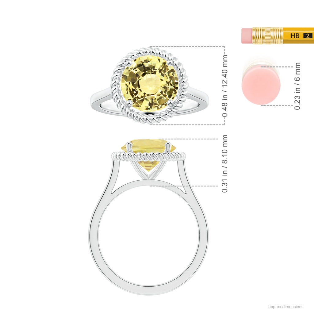 8.7x8.7x5.48mm AAA GIA Certified Yellow Sapphire Halo Ring with Reverse Tapered Shank  in 18K White Gold Ruler