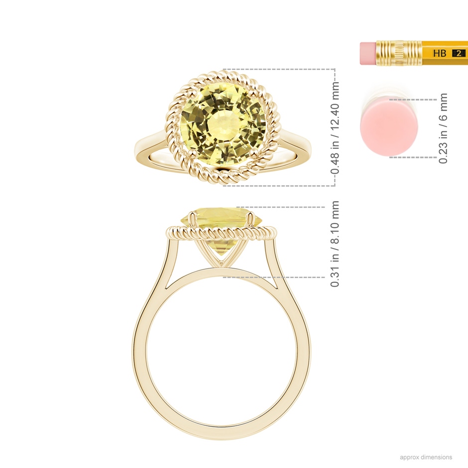 8.7x8.7x5.48mm AAA GIA Certified Yellow Sapphire Halo Ring with Reverse Tapered Shank  in Yellow Gold ruler