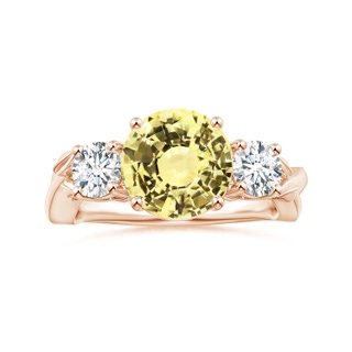 8.7x8.7x5.48mm AAA Nature Inspired GIA Certified Yellow Sapphire Three Stone Ring with Diamonds in 10K Rose Gold