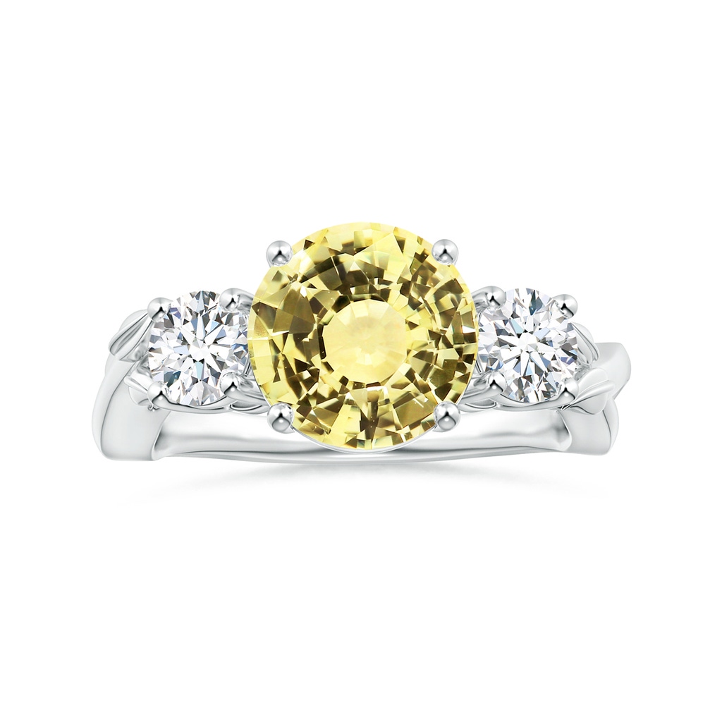 8.7x8.7x5.48mm AAA Nature Inspired GIA Certified Yellow Sapphire Three Stone Ring with Diamonds in 18K White Gold