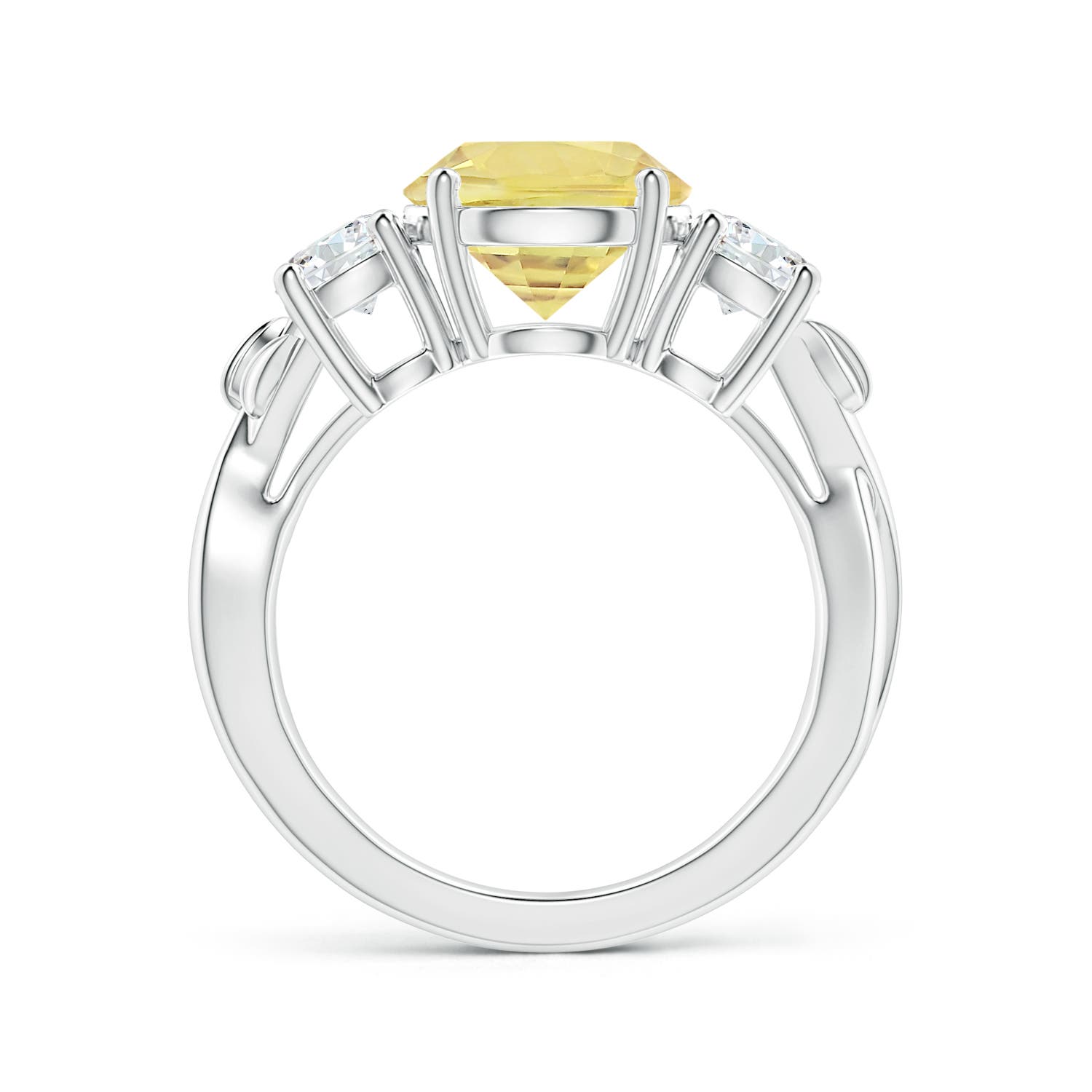 8.7x8.7x5.48mm AAA Nature Inspired GIA Certified Yellow Sapphire Three Stone Ring with Diamonds in 18CT White Gold - side 2