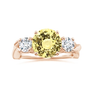 8.7x8.7x5.48mm AAA Nature Inspired GIA Certified Yellow Sapphire Three Stone Ring with Diamonds in 9K Rose Gold