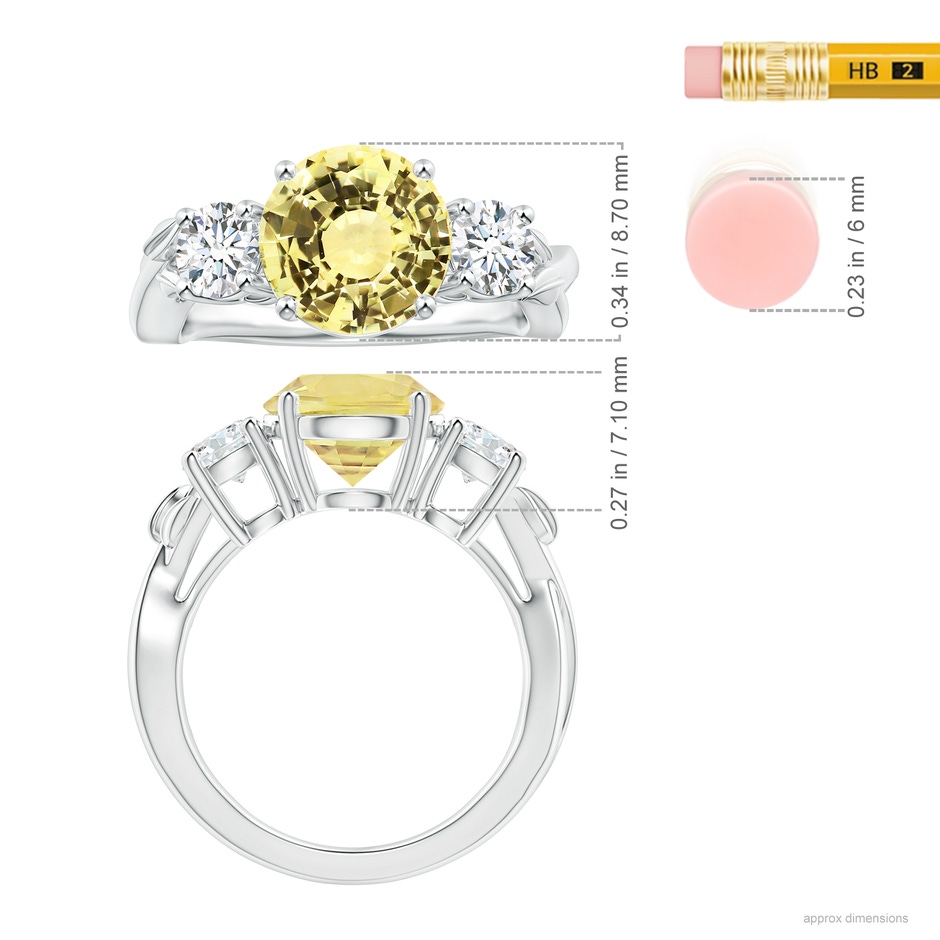 8.7x8.7x5.48mm AAA Nature Inspired GIA Certified Yellow Sapphire Three Stone Ring with Diamonds in P950 Platinum ruler