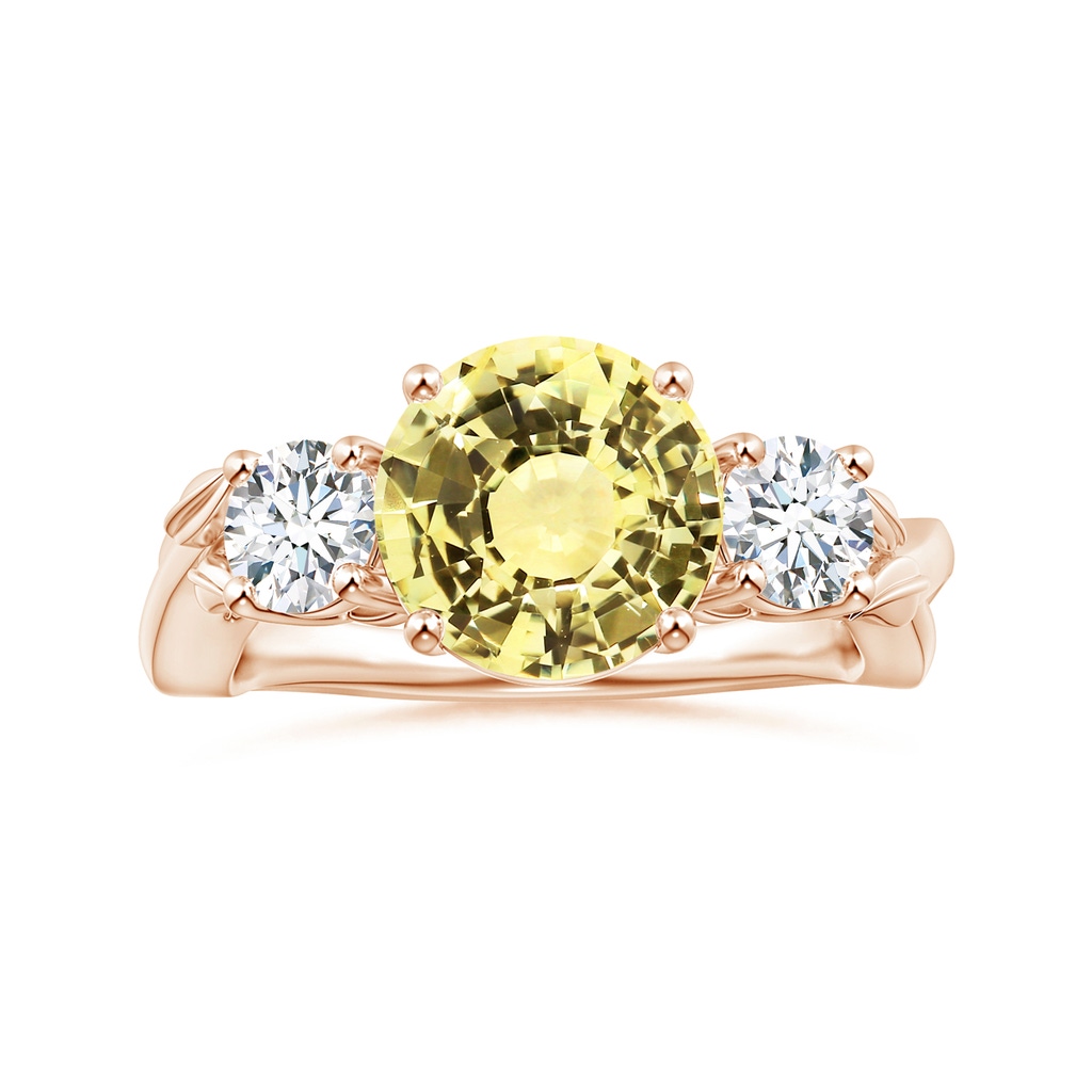 8.7x8.7x5.48mm AAA Nature Inspired GIA Certified Yellow Sapphire Three Stone Ring with Diamonds in Rose Gold