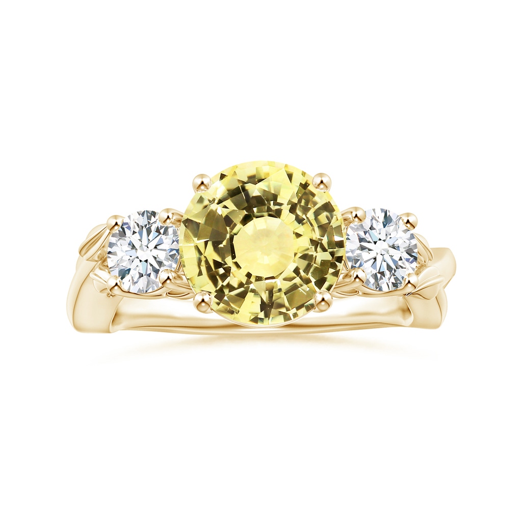 8.7x8.7x5.48mm AAA Nature Inspired GIA Certified Yellow Sapphire Three Stone Ring with Diamonds in Yellow Gold