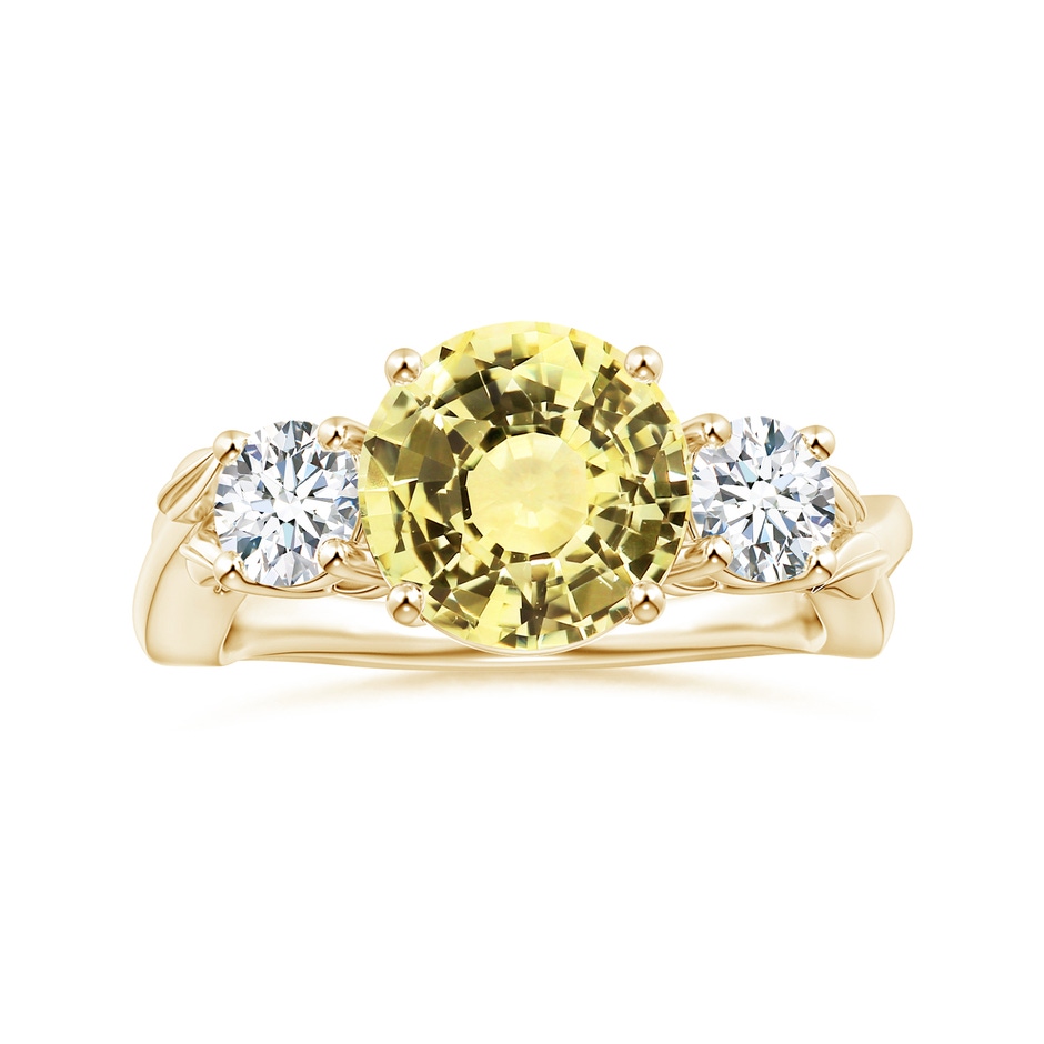 8.7x8.7x5.48mm AAA Nature Inspired GIA Certified Yellow Sapphire Three Stone Ring with Diamonds in Yellow Gold 