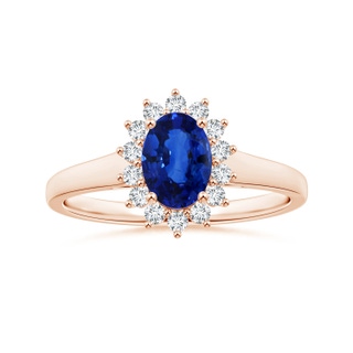 8.15x6.10x3.74mm AA Princess Diana Inspired Oval Sapphire Tapered Ring with Halo in 10K Rose Gold