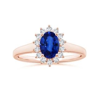 8.15x6.10x3.74mm AA Princess Diana Inspired Oval Sapphire Tapered Ring with Halo in 18K Rose Gold