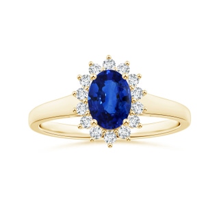 8.15x6.10x3.74mm AA Princess Diana Inspired Oval Sapphire Tapered Ring with Halo in 18K Yellow Gold
