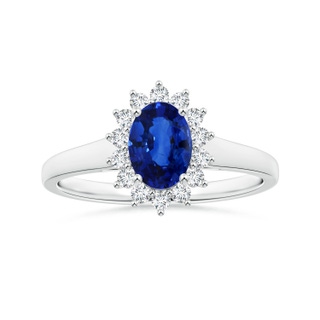 8.15x6.10x3.74mm AA Princess Diana Inspired Oval Sapphire Tapered Ring with Halo in P950 Platinum