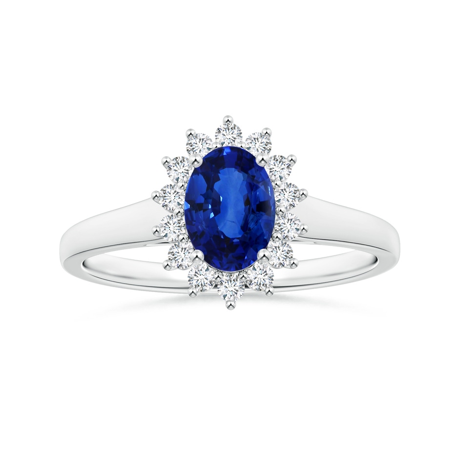 8.15x6.10x3.74mm AA Princess Diana Inspired Oval Sapphire Tapered Ring with Halo in P950 Platinum 
