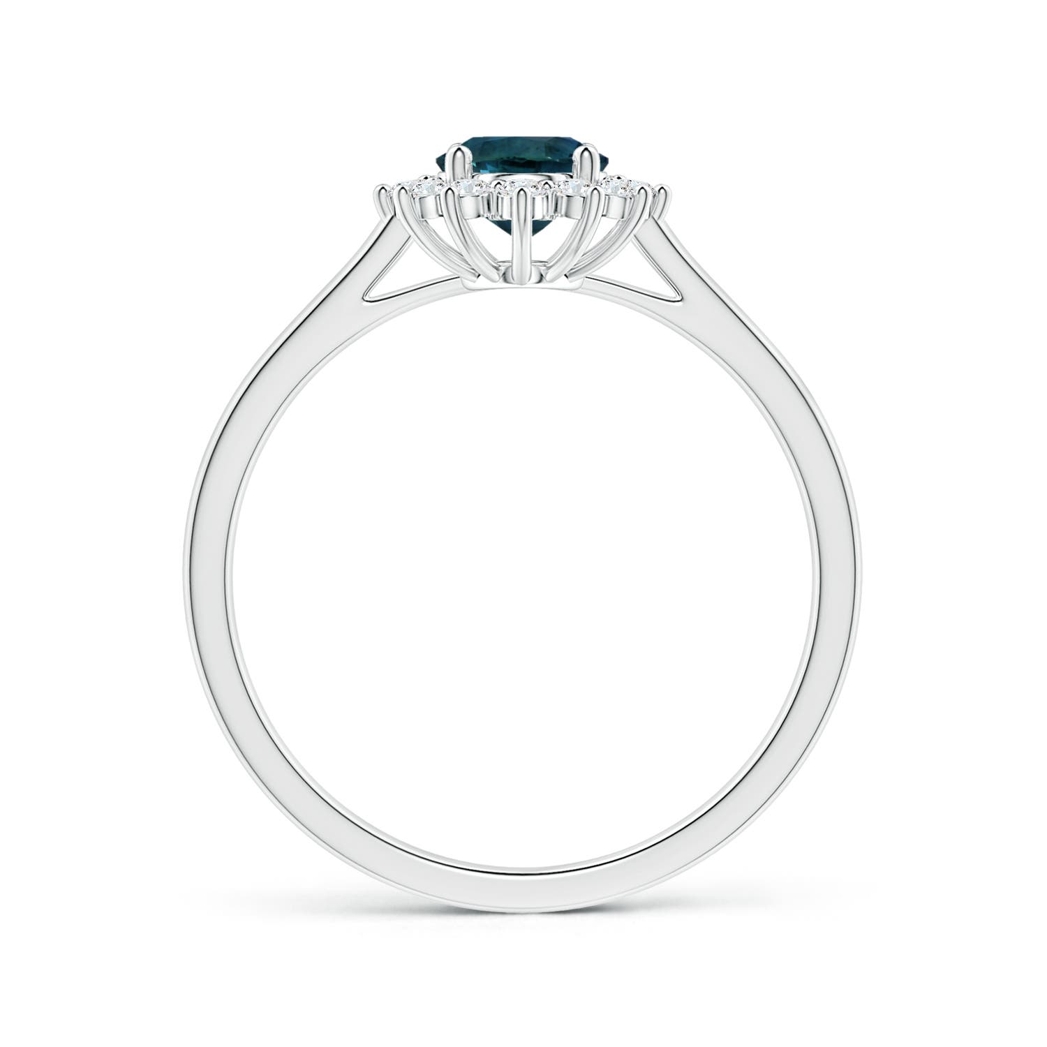 7.93x5.97x4.94mm AAA Princess Diana Inspired GIA Certified Oval Teal Sapphire Tapered Ring with Halo in 18CT White Gold - side 2