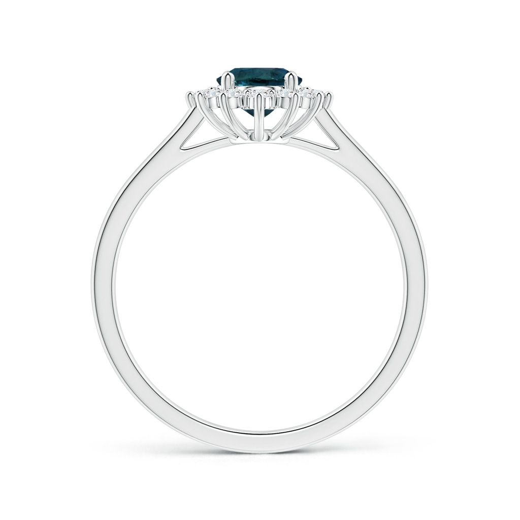 7.93x5.97x4.94mm AAA Princess Diana Inspired GIA Certified Oval Teal Sapphire Tapered Ring with Halo in 18K White Gold Side-1