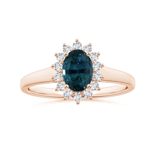 7.93x5.97x4.94mm AAA Princess Diana Inspired GIA Certified Oval Teal Sapphire Tapered Ring with Halo in 9K Rose Gold