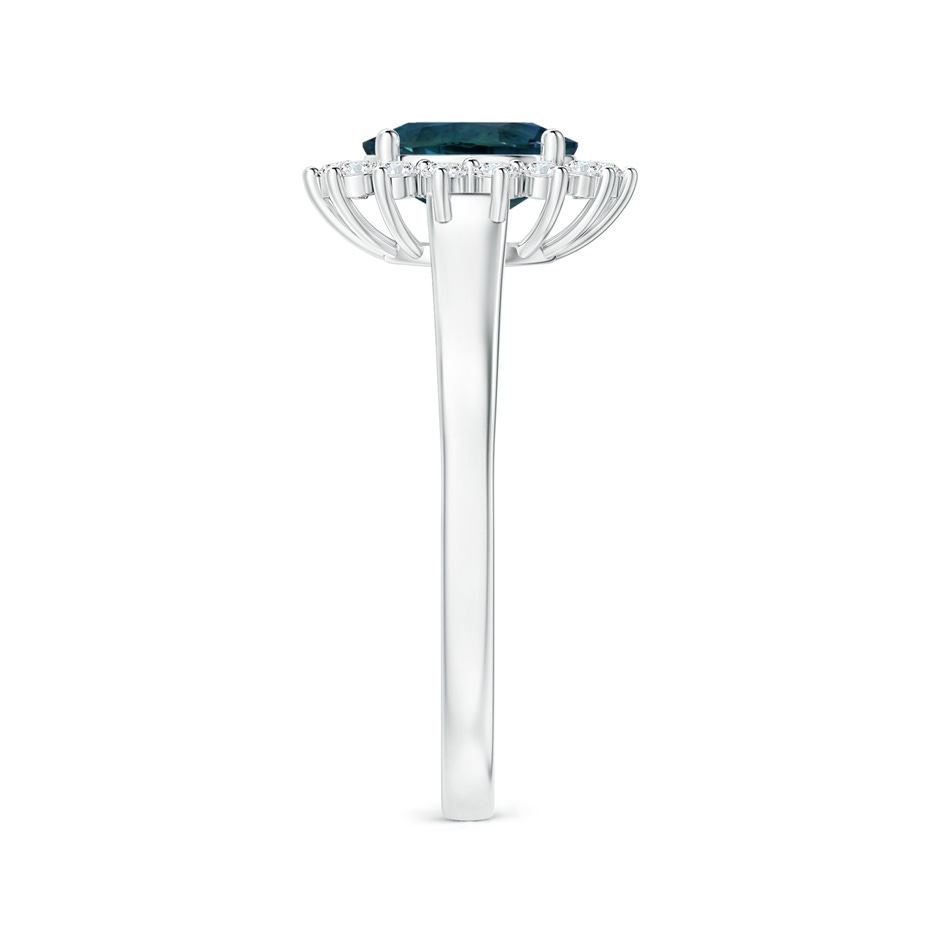 7.93x5.97x4.94mm AAA Princess Diana Inspired GIA Certified Oval Teal Sapphire Tapered Ring with Halo in P950 Platinum side-2