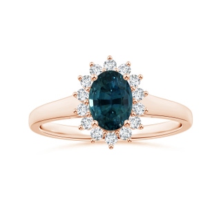 7.93x5.97x4.94mm AAA Princess Diana Inspired GIA Certified Oval Teal Sapphire Tapered Ring with Halo in Rose Gold