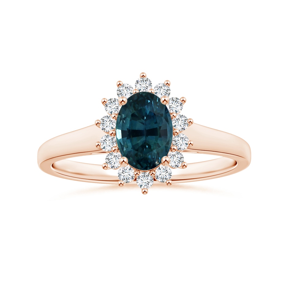 7.93x5.97x4.94mm AAA Princess Diana Inspired GIA Certified Oval Teal Sapphire Tapered Ring with Halo in Rose Gold 