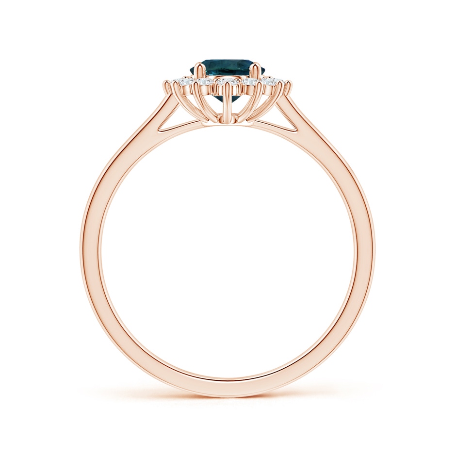 7.93x5.97x4.94mm AAA Princess Diana Inspired GIA Certified Oval Teal Sapphire Tapered Ring with Halo in Rose Gold side-1