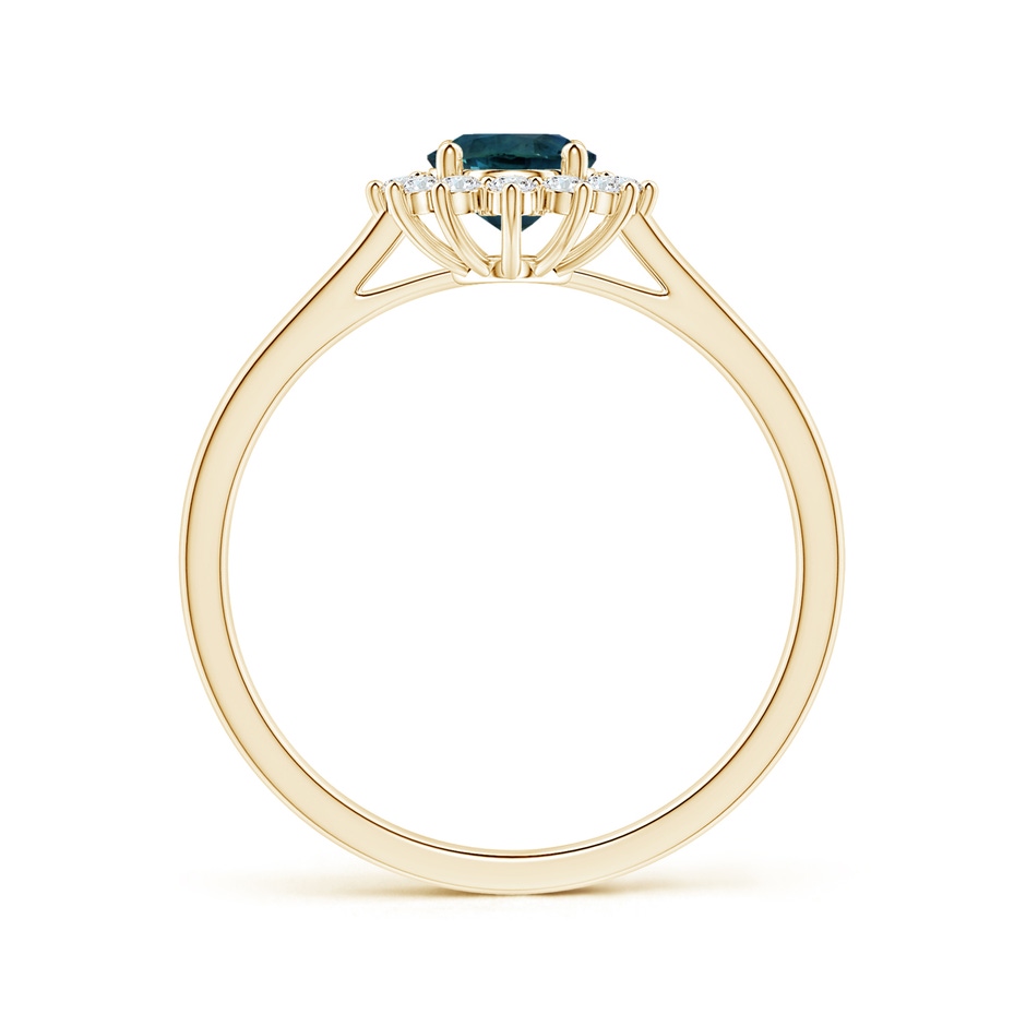 7.93x5.97x4.94mm AAA Princess Diana Inspired GIA Certified Oval Teal Sapphire Tapered Ring with Halo in Yellow Gold side-1