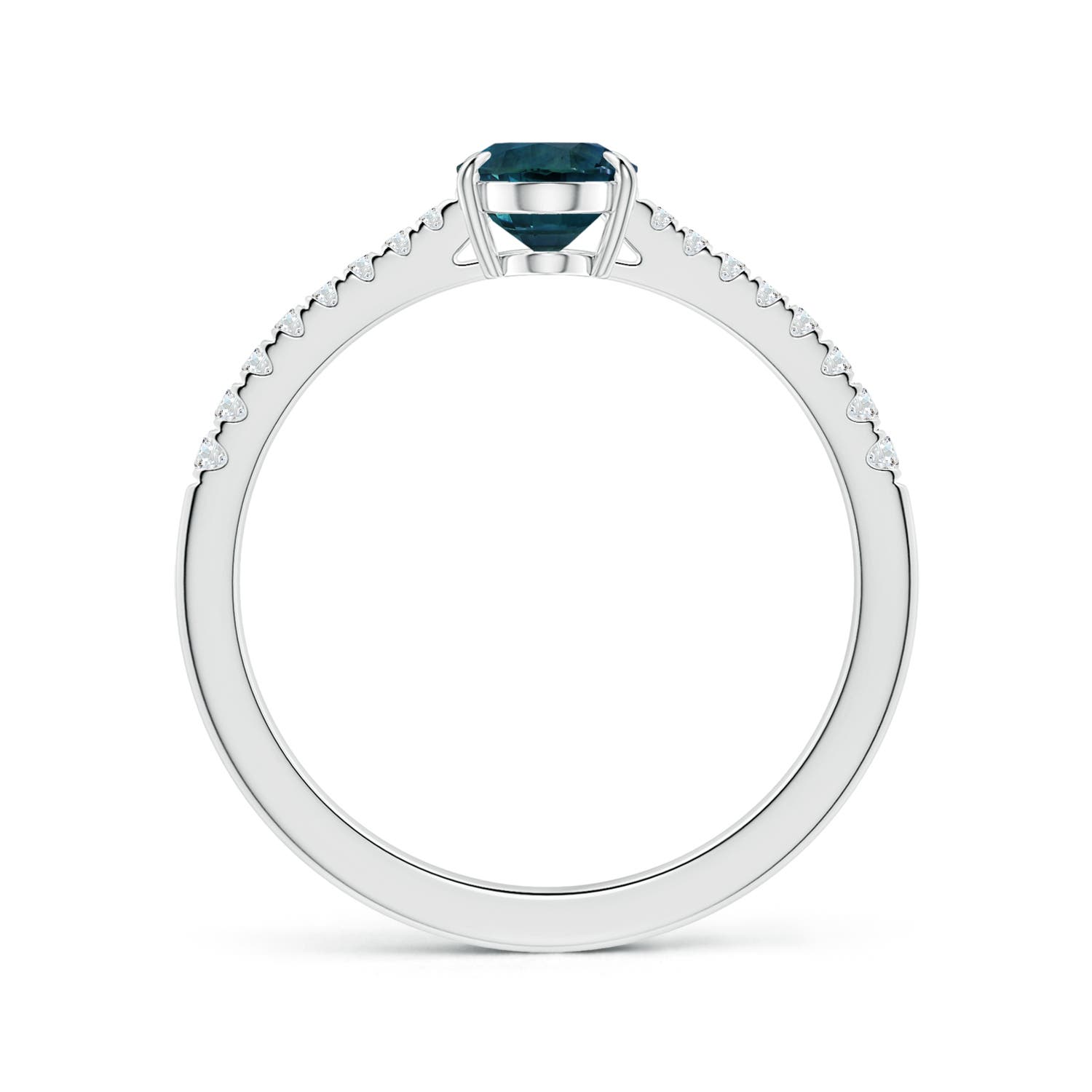 7.93x5.97x4.94mm AAA Claw-Set GIA Certified Oval Teal Sapphire Reverse Tapered Ring with Diamonds in 18CT White Gold - side 2