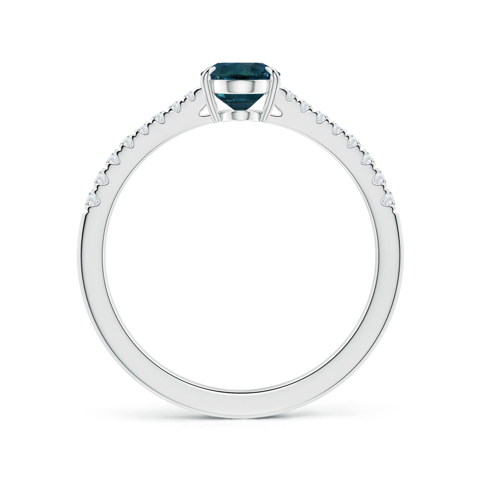 7.93x5.97x4.94mm AAA Claw-Set GIA Certified Oval Teal Sapphire Reverse Tapered Ring with Diamonds in 18K White Gold side-1