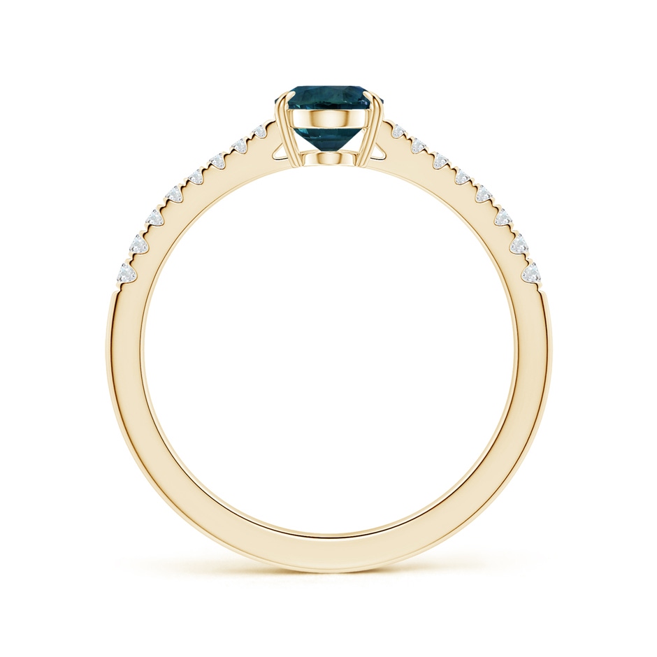 7.93x5.97x4.94mm AAA Claw-Set GIA Certified Oval Teal Sapphire Reverse Tapered Ring with Diamonds in Yellow Gold side-1