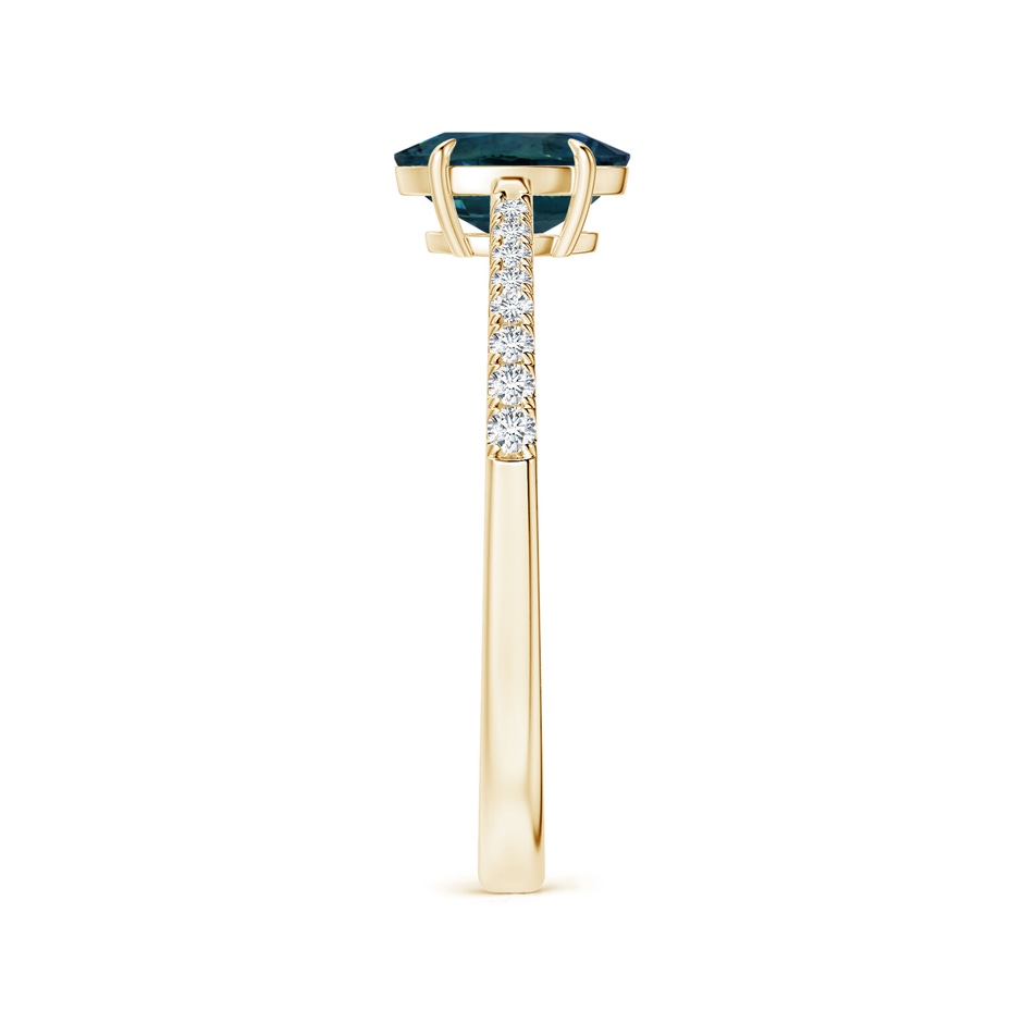 7.93x5.97x4.94mm AAA Claw-Set GIA Certified Oval Teal Sapphire Reverse Tapered Ring with Diamonds in Yellow Gold side-2