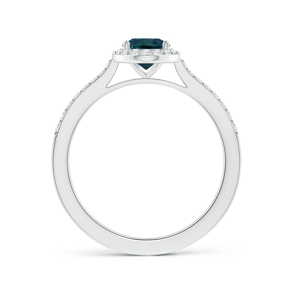 7.93x5.97x4.94mm AAA GIA Certified Oval Teal Sapphire Reverse Tapered Ring with Halo in 18K White Gold Side-1