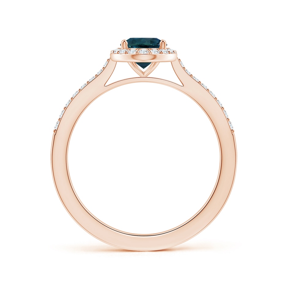 7.93x5.97x4.94mm AAA GIA Certified Oval Teal Sapphire Reverse Tapered Ring with Halo in 9K Rose Gold side-1
