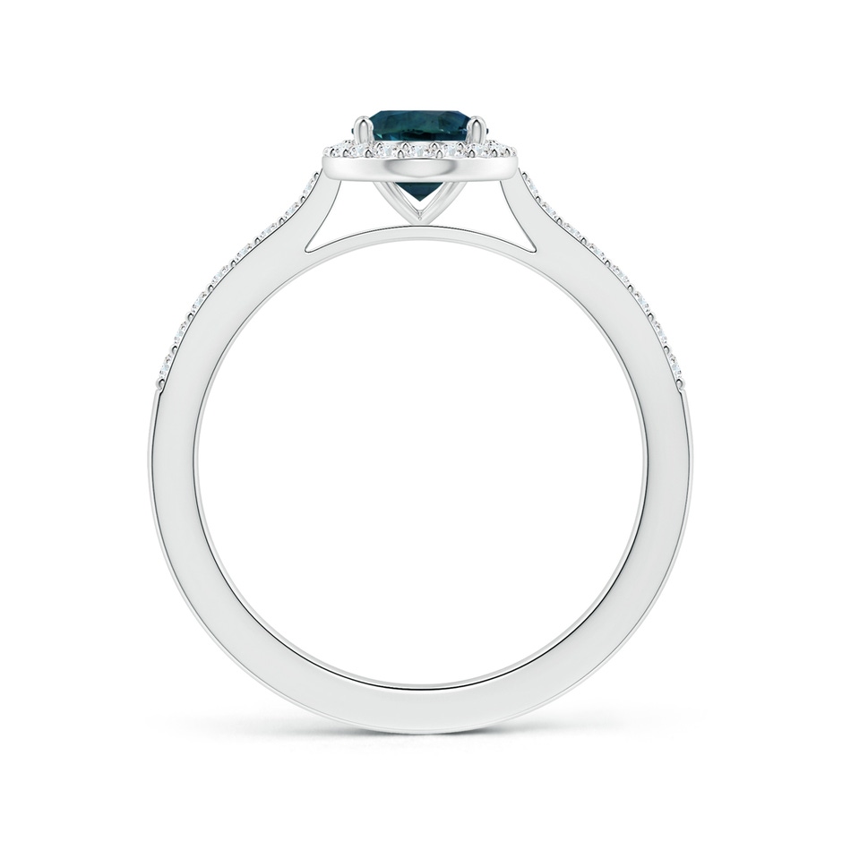 7.93x5.97x4.94mm AAA GIA Certified Oval Teal Sapphire Reverse Tapered Ring with Halo in P950 Platinum side-1