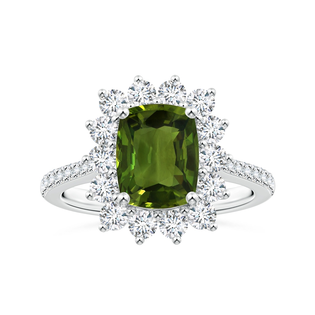 9.30x8.70x4.57mm AAA Princess Diana Inspired GIA Certified Cushion Green Sapphire Halo Ring in P950 Platinum