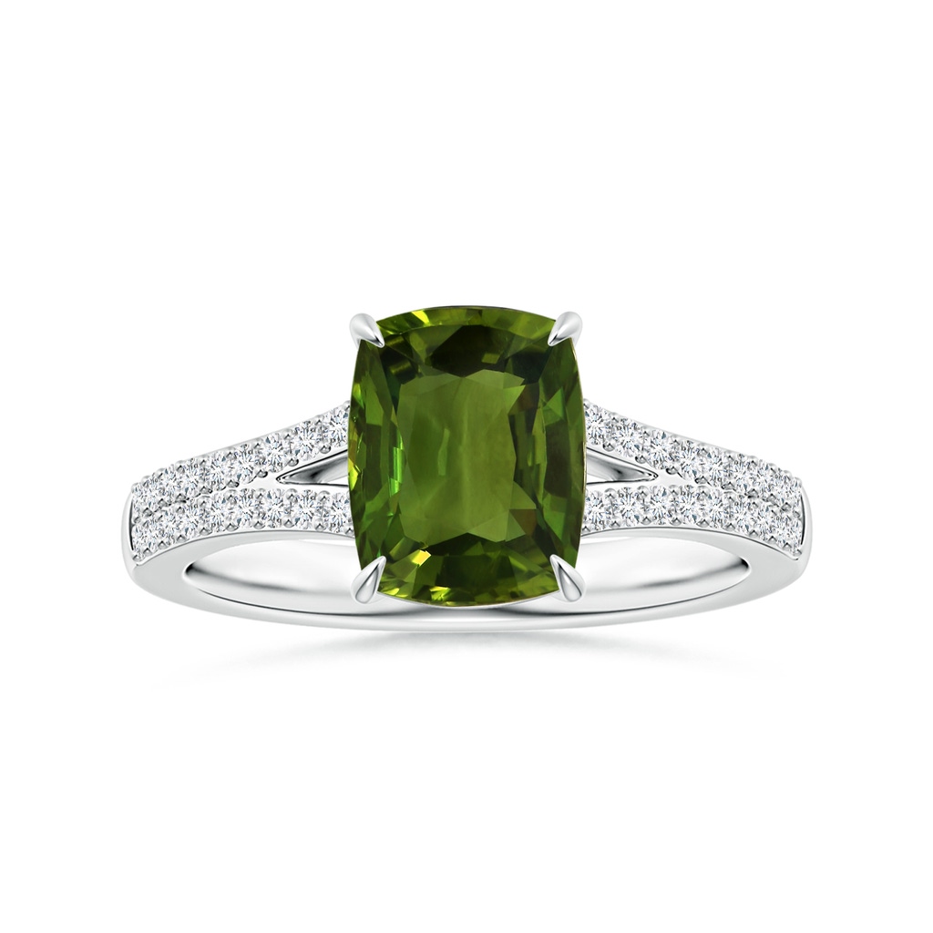 9.30x8.70x4.57mm AAA Claw-Set GIA Certified Cushion Green Sapphire Split Shank Ring in P950 Platinum