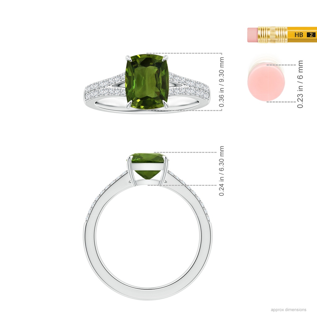 9.30x8.70x4.57mm AAA Claw-Set GIA Certified Cushion Green Sapphire Split Shank Ring in P950 Platinum Ruler