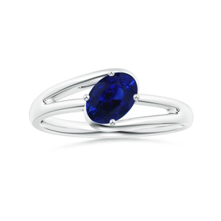6.95x5.08x3.30mm AAAA Solitaire Tilted Oval Sapphire Bypass Split Shank Ring in P950 Platinum
