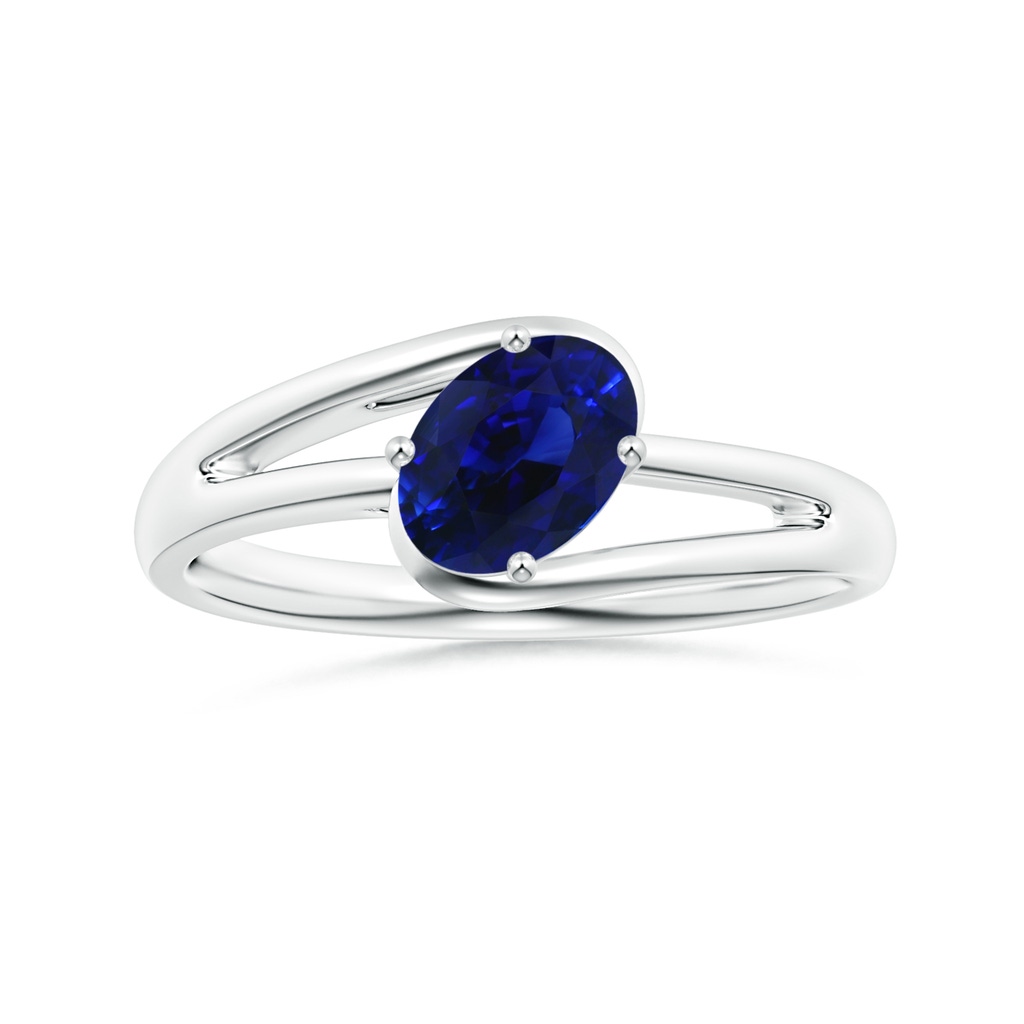 6.95x5.08x3.30mm AAAA Solitaire Tilted Oval Sapphire Bypass Split Shank Ring in White Gold 