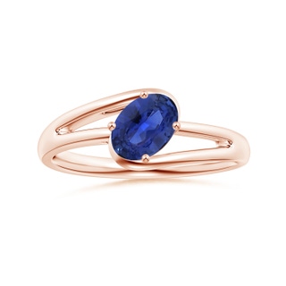 7.05x5.08x2.92mm AAAA GIA Certified Solitaire Tilted Oval Sapphire Bypass Split Shank Ring in 18K Rose Gold