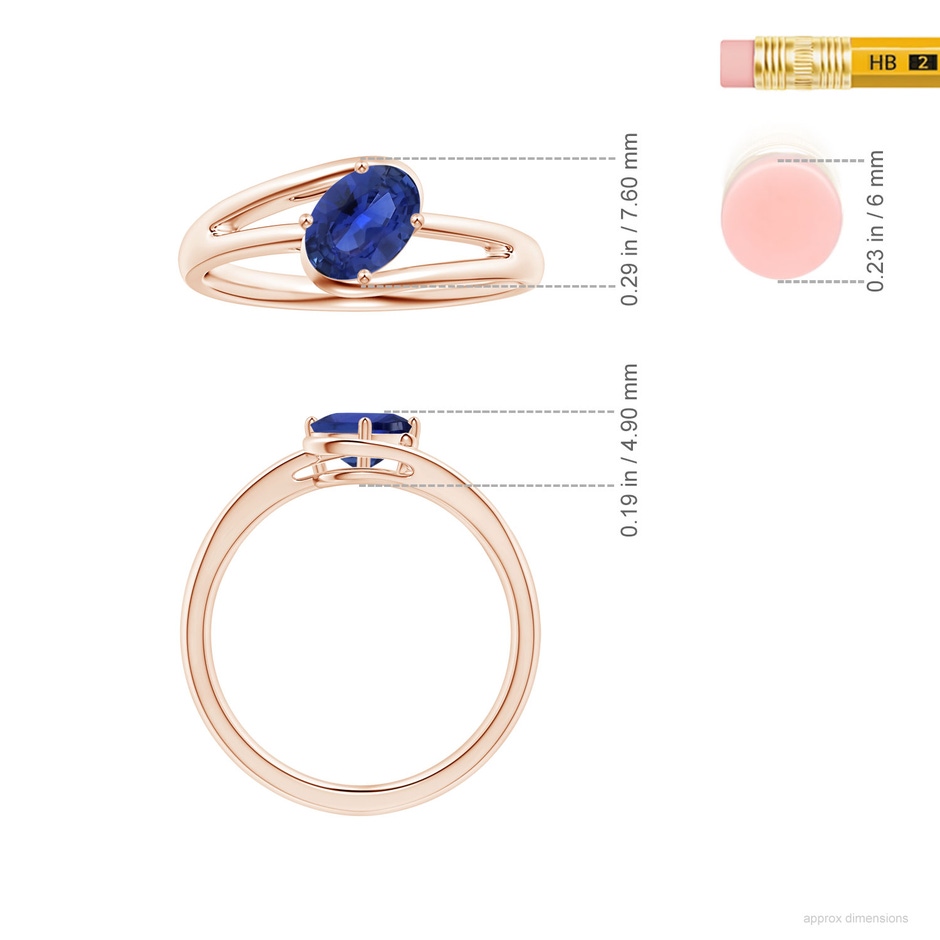 7.05x5.08x2.92mm AAAA GIA Certified Solitaire Tilted Oval Sapphire Bypass Split Shank Ring in Rose Gold ruler