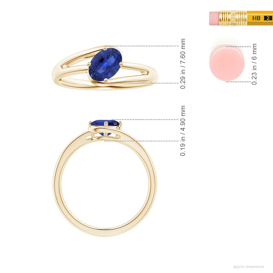 7.05x5.08x2.92mm AAAA GIA Certified Solitaire Tilted Oval Sapphire Bypass Split Shank Ring in Yellow Gold ruler